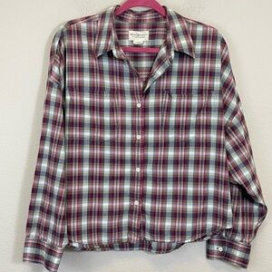 Denim & Supply Ralph Lauren Western Plaid‎ Button Down Shirt Roll Tab Sleeves L